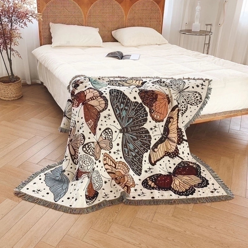 Cozy Butterfly Print Cotton Throw Blanket|Home & Living Textiles