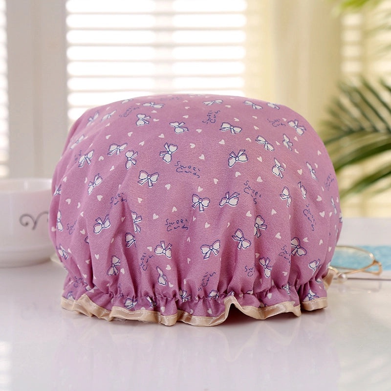 Waterproof Double Layer Shower Cap for Women Cartoon Print Hair Protection PVCPE Material|Women’s Bath & Shower Accessories