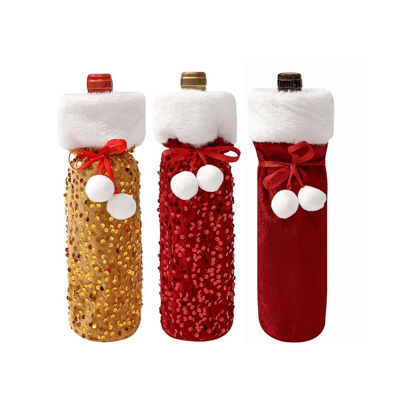 Festive Christmas Bow Knot Bottle Cover | Holiday Table Decoration Accessories|Home & Living|Kitchen & Dining