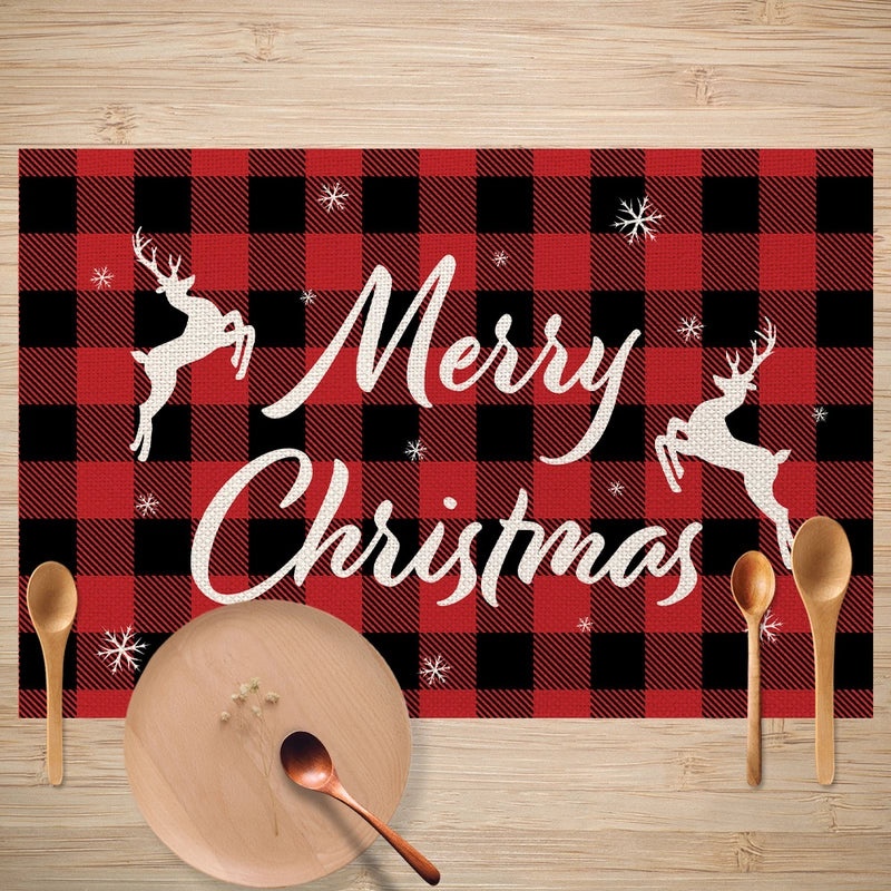 Christmas Decorative Linen Placemat Oil-proof Anti-fouling Table Mat for Dining Room | Home & Kitchen Table Linens