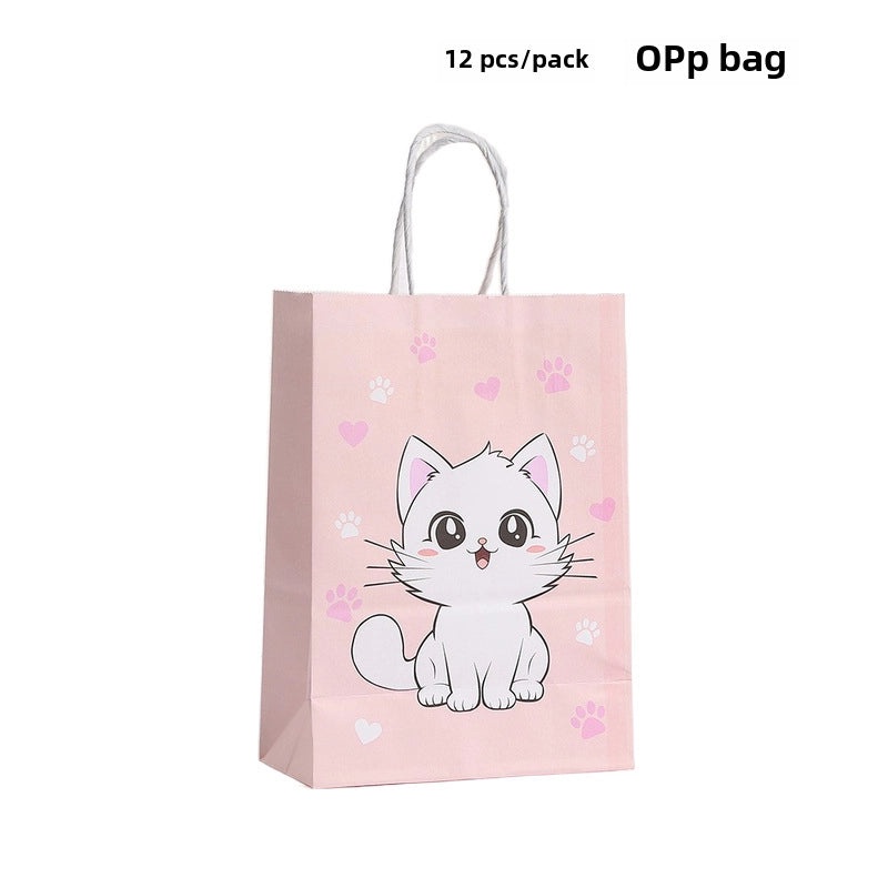 Cartoon Cat Printed Kraft Paper Tote Bag Reusable Gift Shopping Bag|Shopping Bags & Packaging