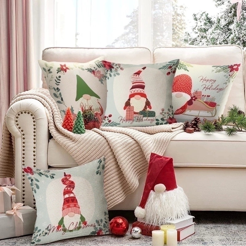 Festive Santa Snowman Linen Pillow Covers for Couch Sofa Holiday Home Decor | Home Decor & Pillows