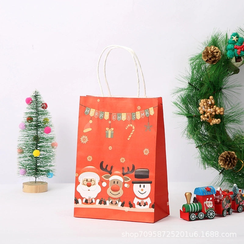 Festive Santa Claus Kraft Paper Gift Bags for Holiday Presents|Holiday Gift Bags