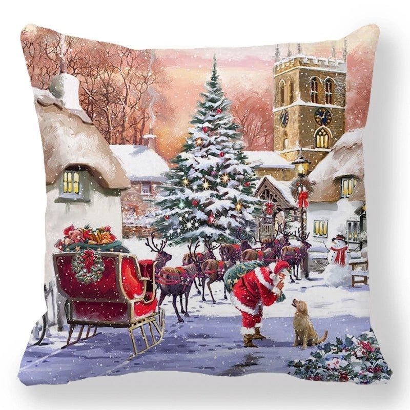 Christmas Holiday Cotton Pillow Covers with Santa Elk Design for Sofa Couch Decor|Home Decor