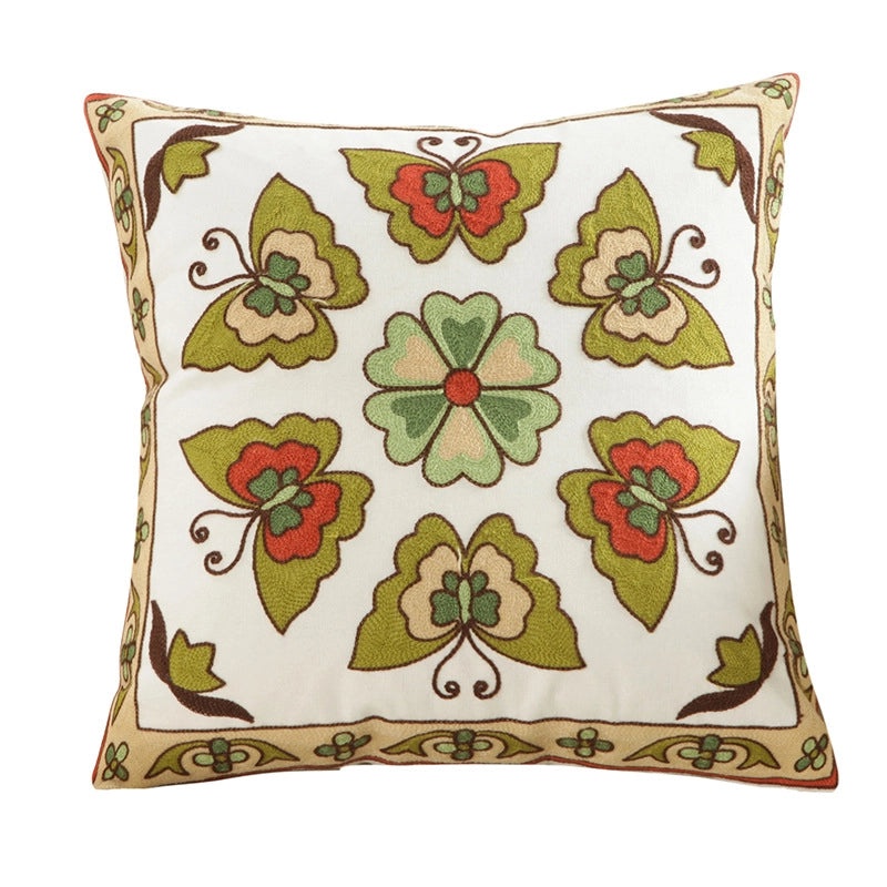 Cotton Embroidered Floral Cushion Cover for Sofa and Bedside Soft Decorative Pillow Case|Home Decor
