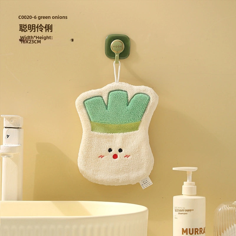 Cartoon Vegetable Hanging Hand Towel Thick Coral Fleece Quick-Dry Small Hand Wipe | Home Textiles