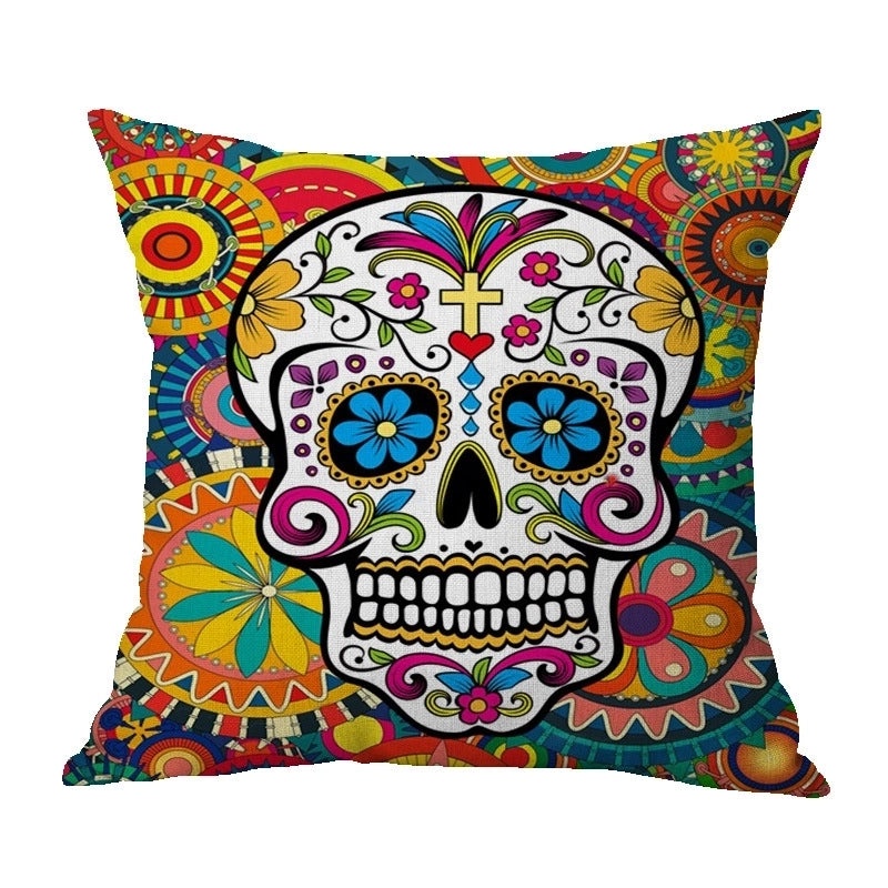 Halloween Punk Skull Linen Pillow Covers for Couch Sofa Decorative Throw Pillowcases|Home Decor & Pillows