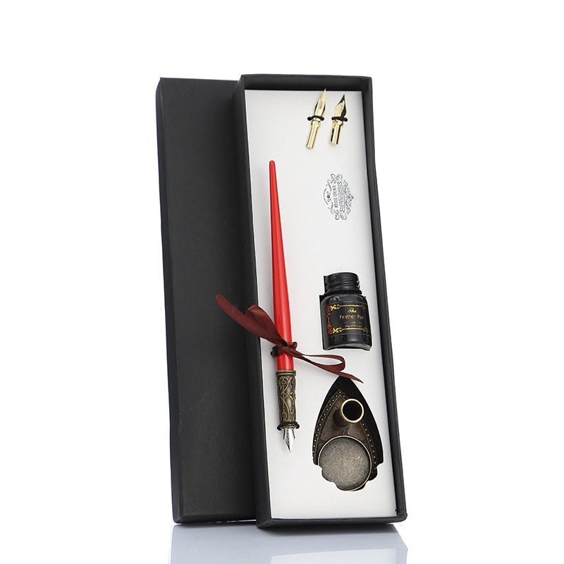 Set of Stainless Steel Fountain Pens with Feather Design for Students|Writing Instruments