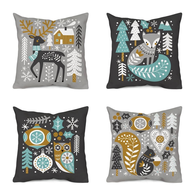 Christmas Tree and Santa Claus Polyester Pillow Covers|Home Decor Pillows