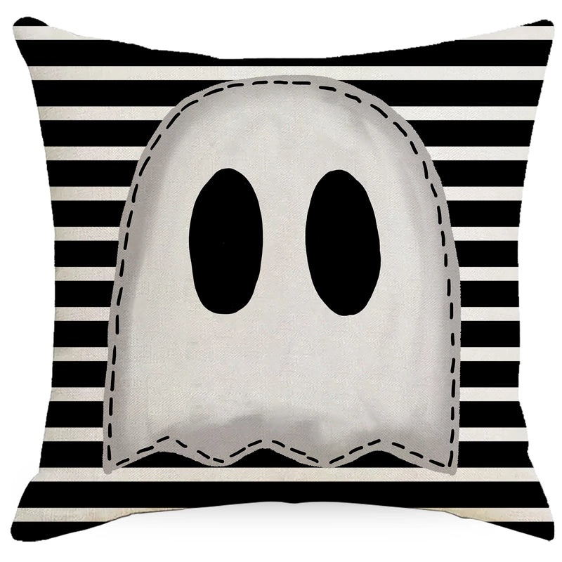 Halloween Minimalist Linen Pillow Covers with Letter Spider Ghost Design | Home Decor