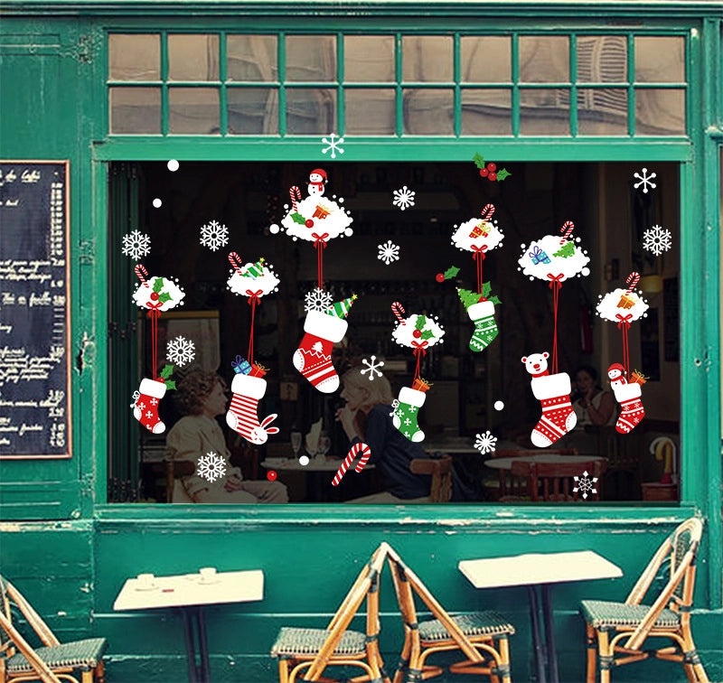 Festive Christmas Tree and Santa Claus PVC Wall Sticker for Holiday Decor|Home Decor & Seasonal Decorations