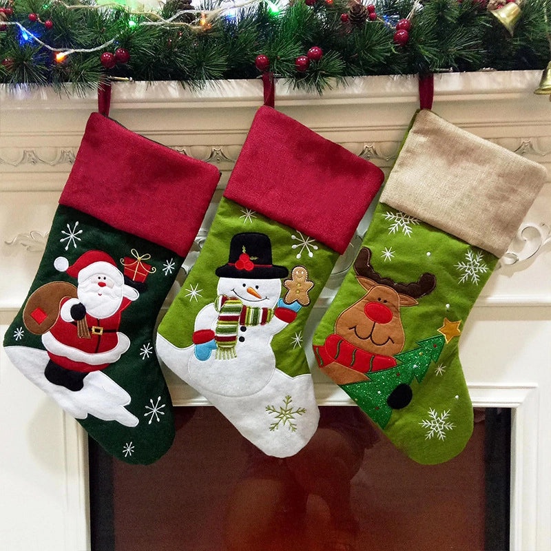 2023 Christmas Linen Gift Bag with Santa Claus Embroidered Socks Christmas Stocking Holiday Gifts|Christmas Decorations & Gifts