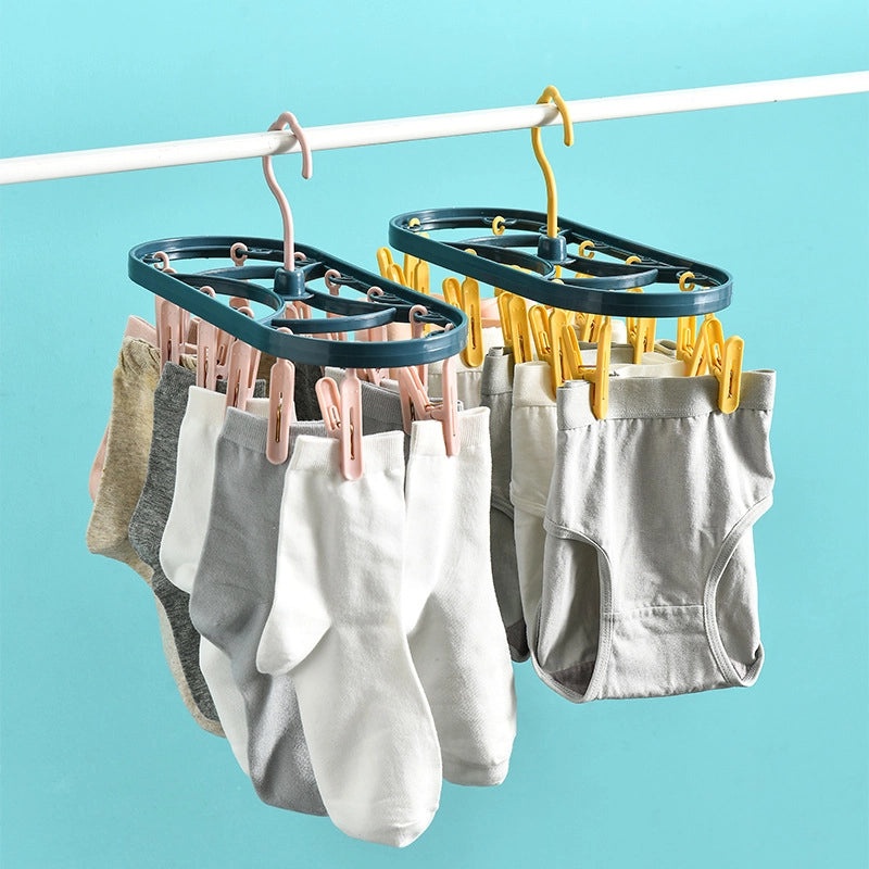 12-Clip Plastic Drying Rack Windproof Multi-Functional Underwear Socks Hanger for Dormitory Household Use|Home Organization & Storage