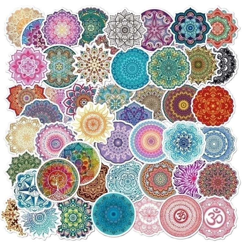 Mandala Yoga Pattern Round Stickers 50 Sheets for Decoration|Home Decor & Craft Supplies