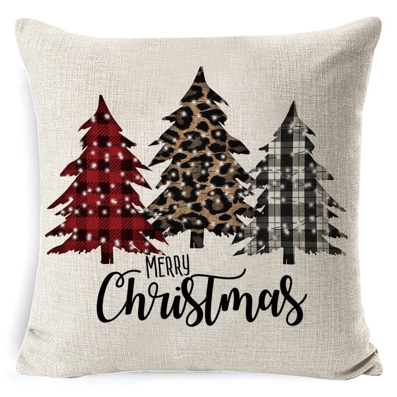 Vintage Christmas Tree and Santa Claus Socks Pattern Linen Pillow Covers|Home Decor Pillows