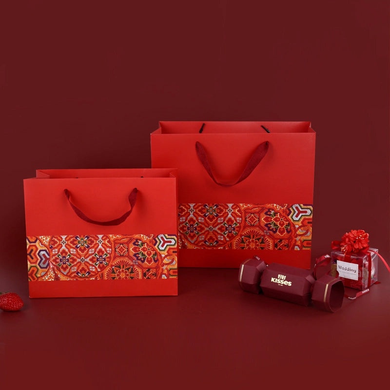Chinese Style Red Gift Tote Bag Large Holiday Packaging Bag | Gift Bags & Wrapping Supplies