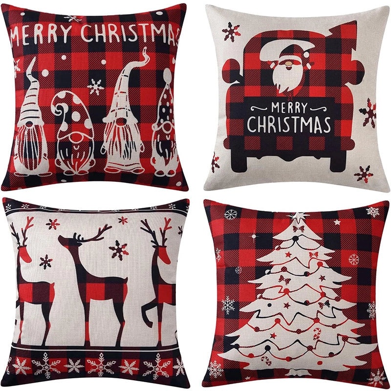 Festive Christmas Tree Cotton Linen Pillow Covers for Sofa and Couch | Home Decor & Pillows