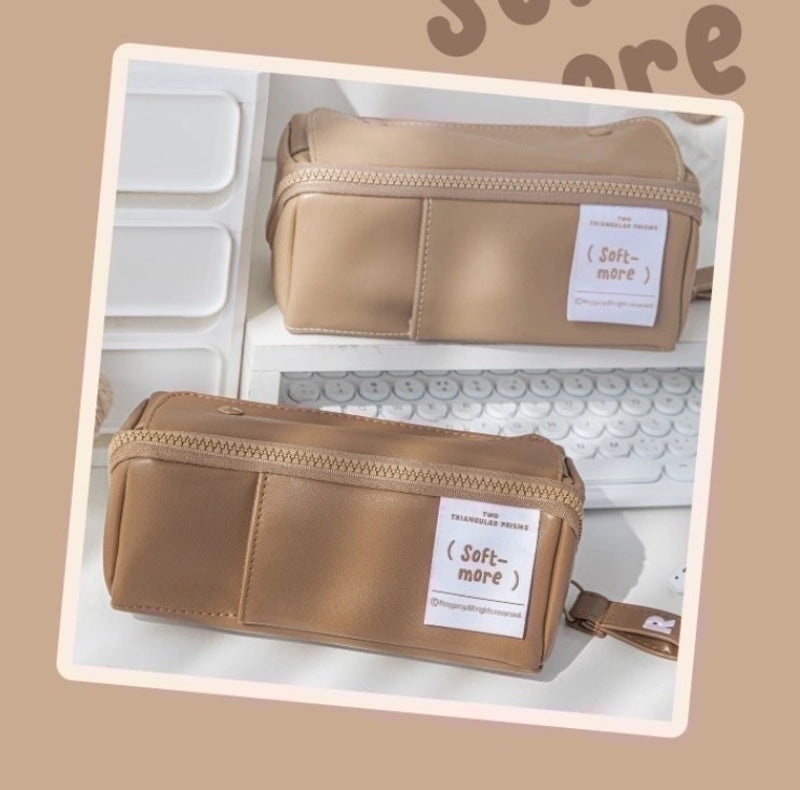 Korean Style Solid Color PU Leather Letter Pencil Case for Students|Stationery & Office Supplies