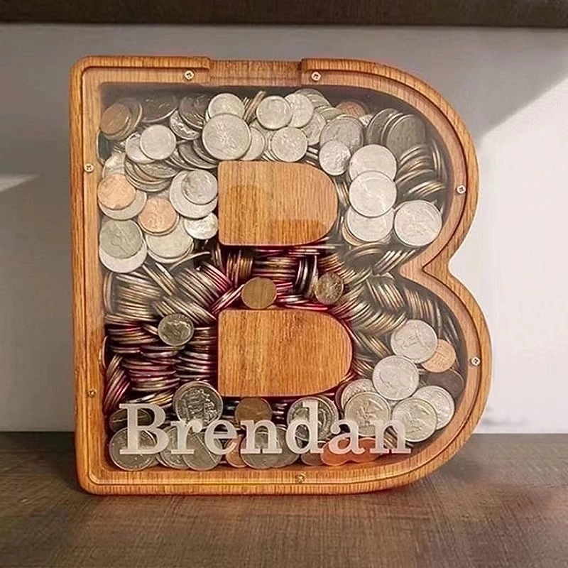 Personalized Wooden English Letter Piggy Bank Coin Cash Box|Home Decor & Storage