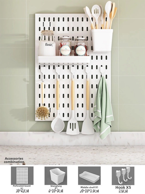 Multi-Functional Wall-Mounted Storage Rack No-Drill Hook Organizer for Kitchen Bathroom Dorm Entrance|Home Storage & Organization
