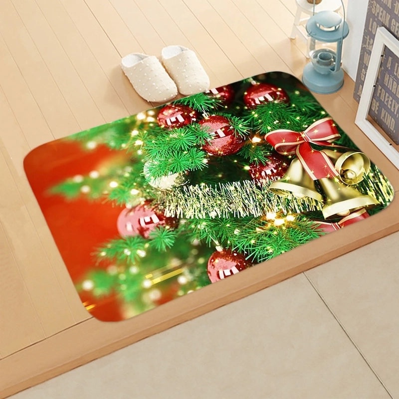 Festive Christmas Elk and Tree Flannel Floor Mat|Home Decor Rugs