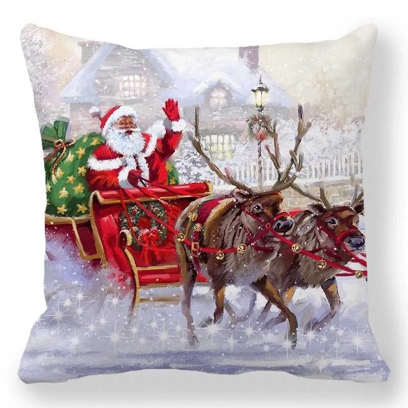 Christmas Holiday Cotton Pillow Covers with Santa Elk Design for Sofa Couch Decor|Home Decor
