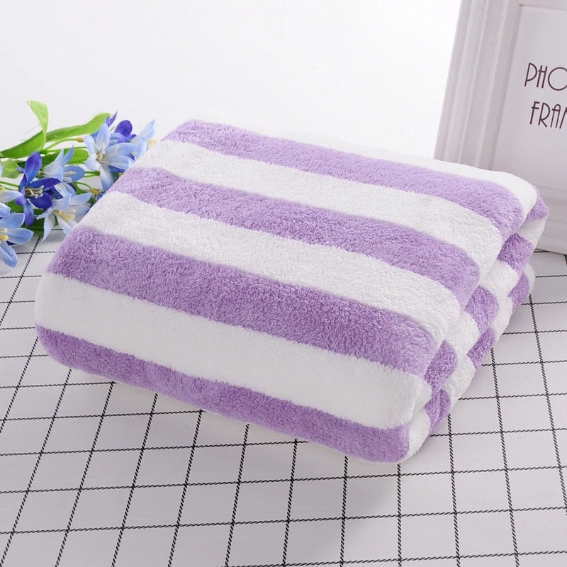 Quick-dry Soft Absorbent Coral Fleece Beach & Bath Towel Striped Design for Home & Salon Use|Bath Towels