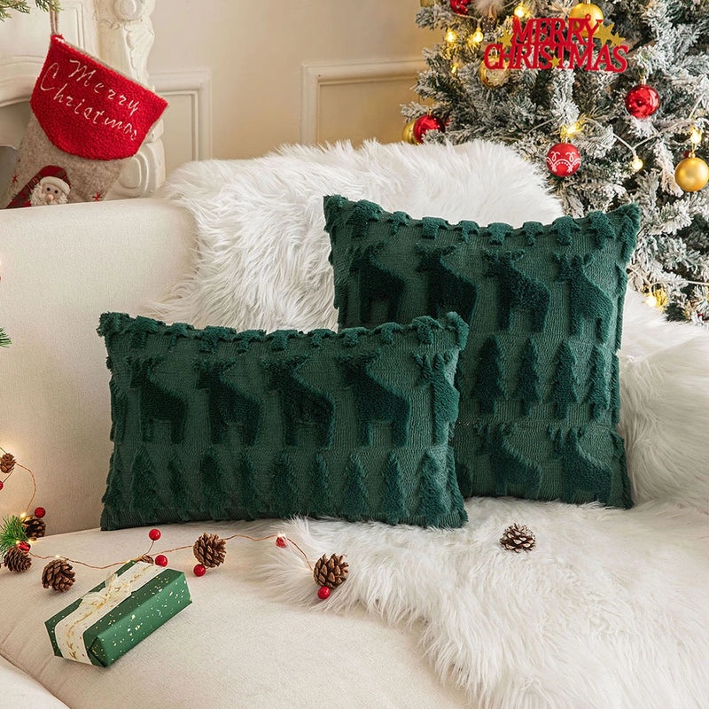 Festive Plush Snowflake & Christmas Tree Embroidered Sofa Cushion Cover|Home Decor & Living Room Accessories