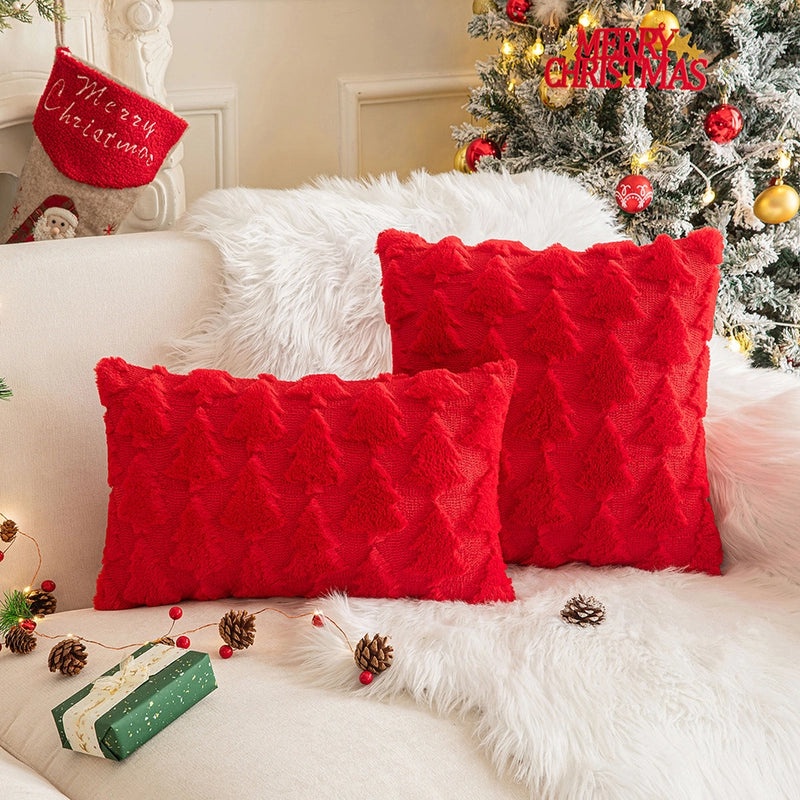 Festive Plush Snowflake & Christmas Tree Embroidered Sofa Cushion Cover|Home Decor & Living Room Accessories