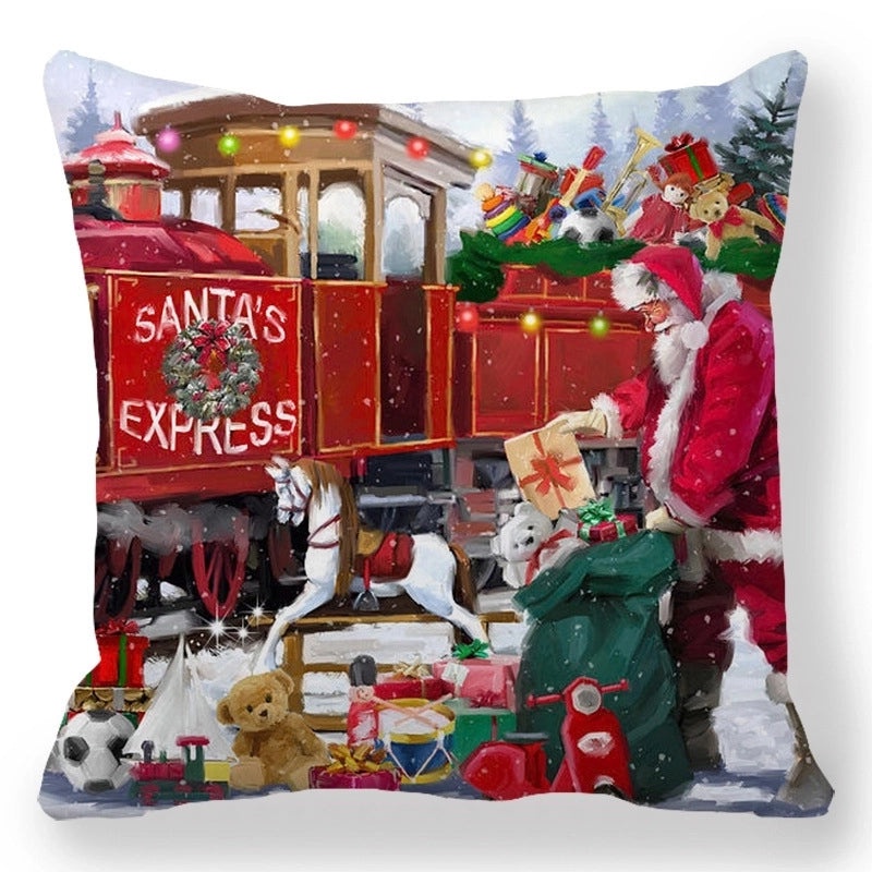Christmas Holiday Cotton Pillow Covers with Santa Elk Design for Sofa Couch Decor|Home Decor