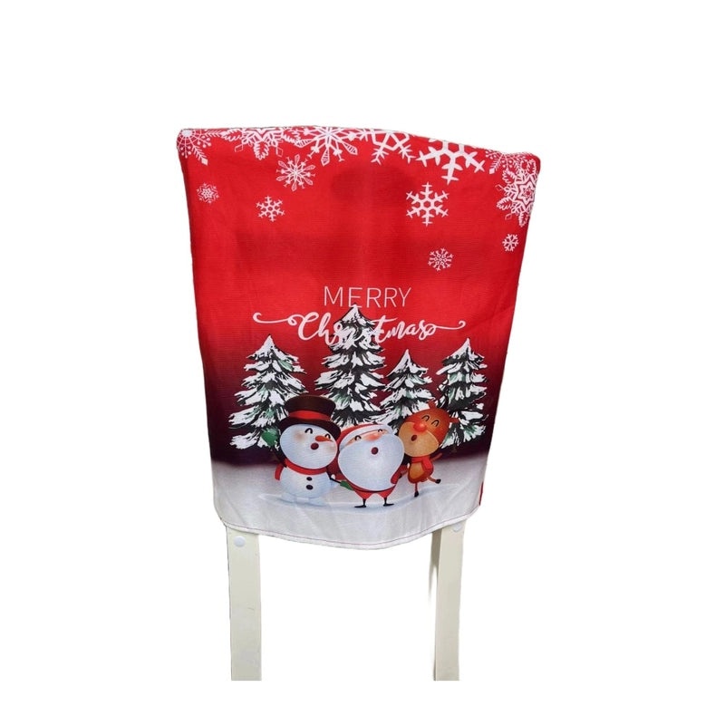Festive Christmas Tree and Santa Claus Polyester Chair Cover|Home Decor & Seasonal Accessories