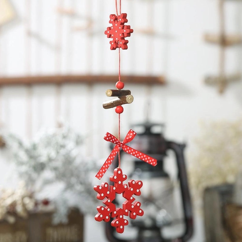 Festive Red Polka Dot Wooden Five-Star Christmas Tree Pendant with Bow and Heart Charm|Holiday Jewelry