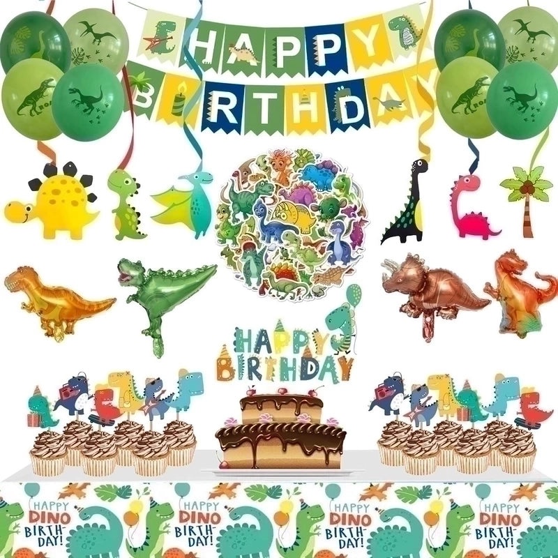 Dinosaur Birthday Party Decorations Cute Cartoon Letter Banner Hanging Ornaments and Balloons|Party Supplies Decorations