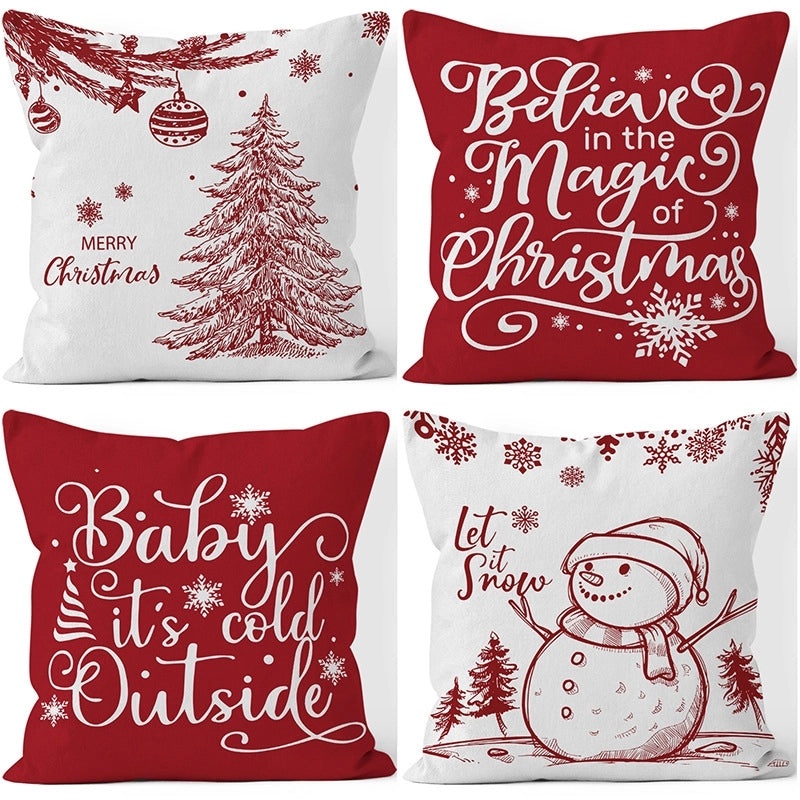 Festive Christmas Tree and Snowman Plush Pillow Covers|Home Decor Pillows