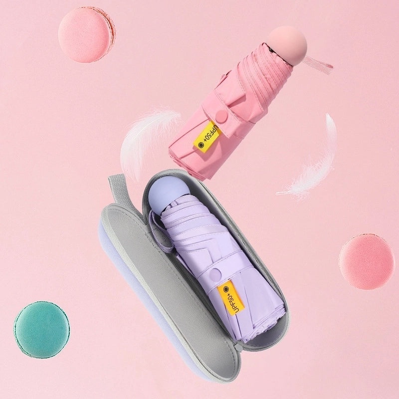 Mini Five-Fold Compact Umbrella | Portable Sun Shade Pocket Umbrella for Sun Protection with Custom Logo | Gifts & Promotional Products