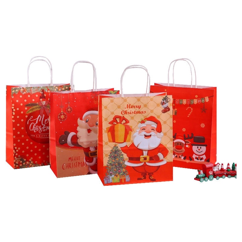 10 Pieces Christmas Kraft Paper Gift Bags with Cartoon Design for Party Candy Packaging|Holiday Gift Bags