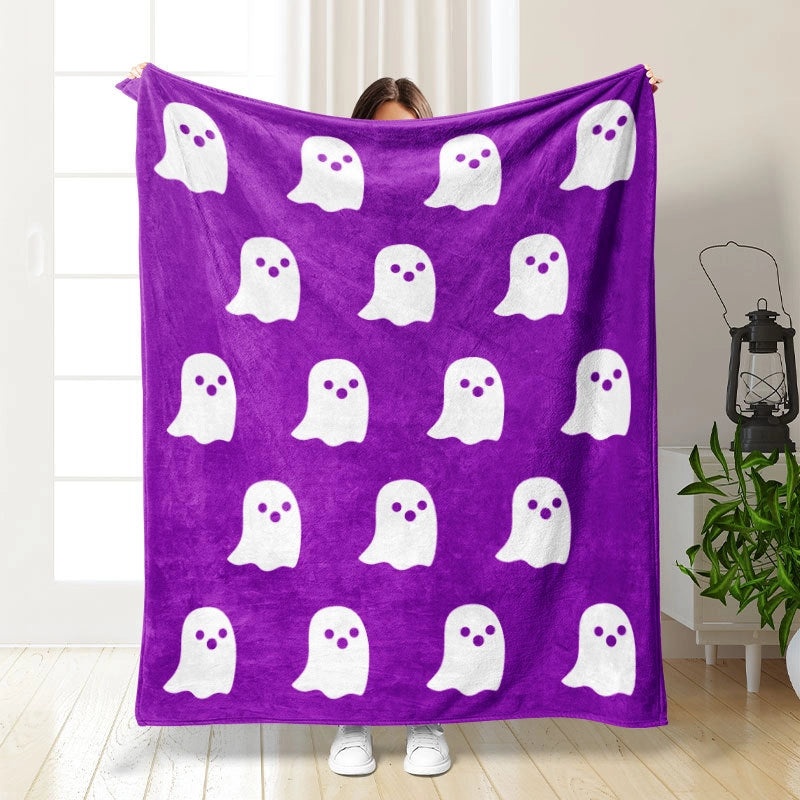 Halloween Cozy Pumpkin Bat Ghost Polyester Throw Blanket | Home Decor & Blankets