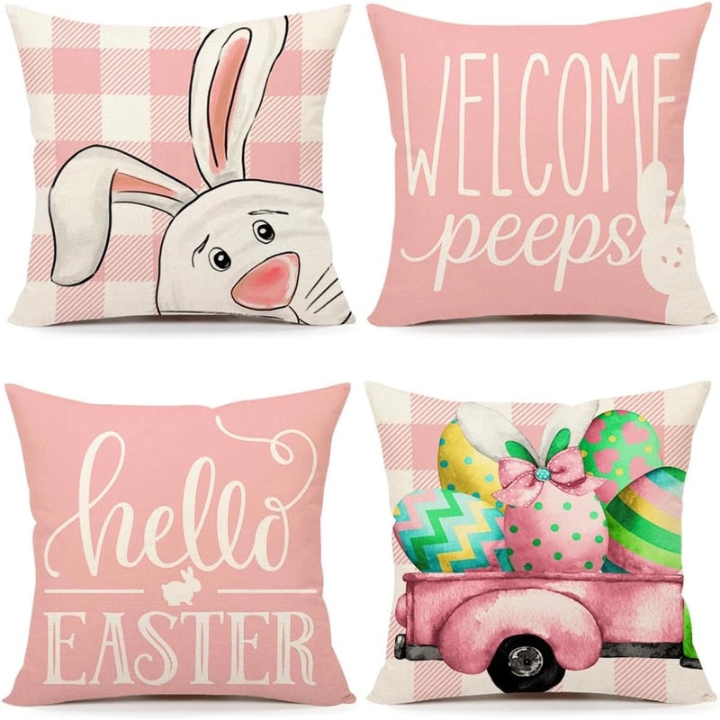 Cute Easter Rabbit Linen Pillow Covers for Couch Sofa Decor | Home Decor Bedding & Pillows