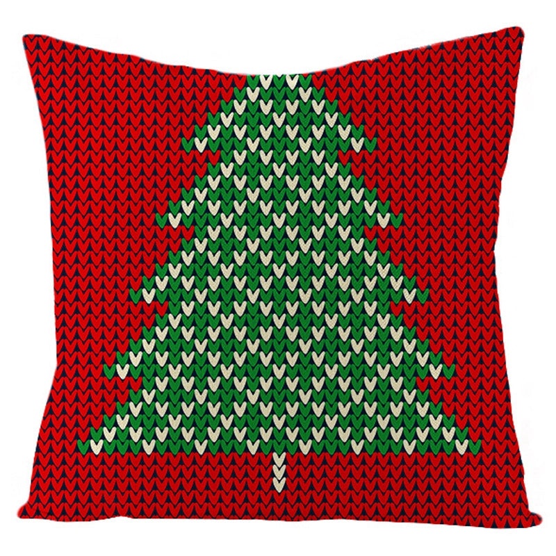 Vintage Christmas Tree and Santa Claus Socks Pattern Linen Pillow Covers|Home Decor Pillows