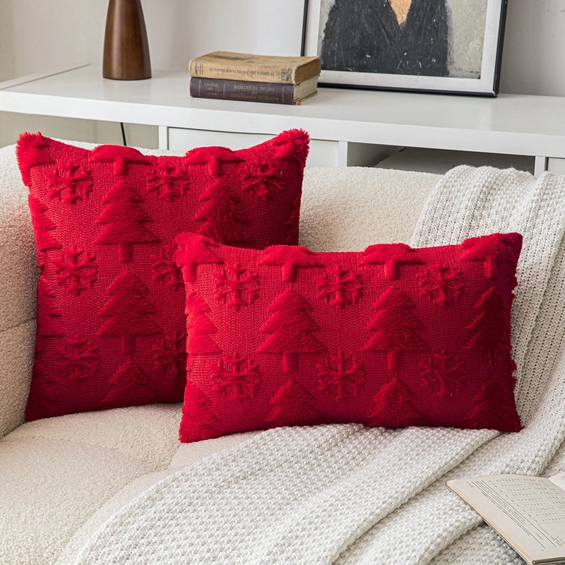 Festive Plush Snowflake & Christmas Tree Embroidered Sofa Cushion Cover|Home Decor & Living Room Accessories