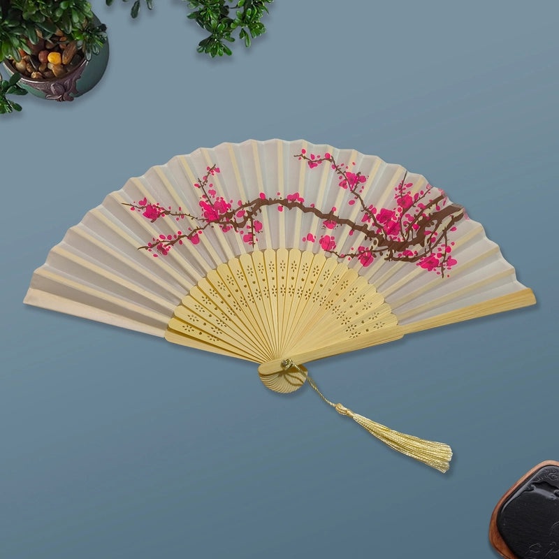 Elegant Chinoiserie Floral Bamboo Fans with Classic Heating Design | Home Decor Fans