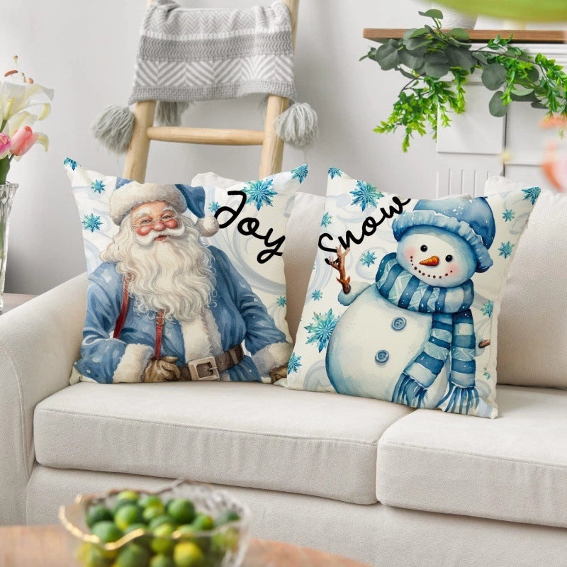 Christmas Holiday Santa Linen Pillow Covers for Couch Sofa Decorations|Home Decor & Seasonal Accessories