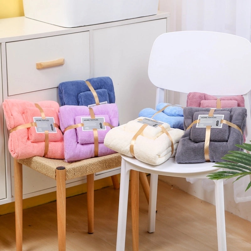 Soft Absorbent Adult & Baby Bath Towels Non-Cotton Coral Fleece Set for Boys and Girls|Home & Bath Textiles