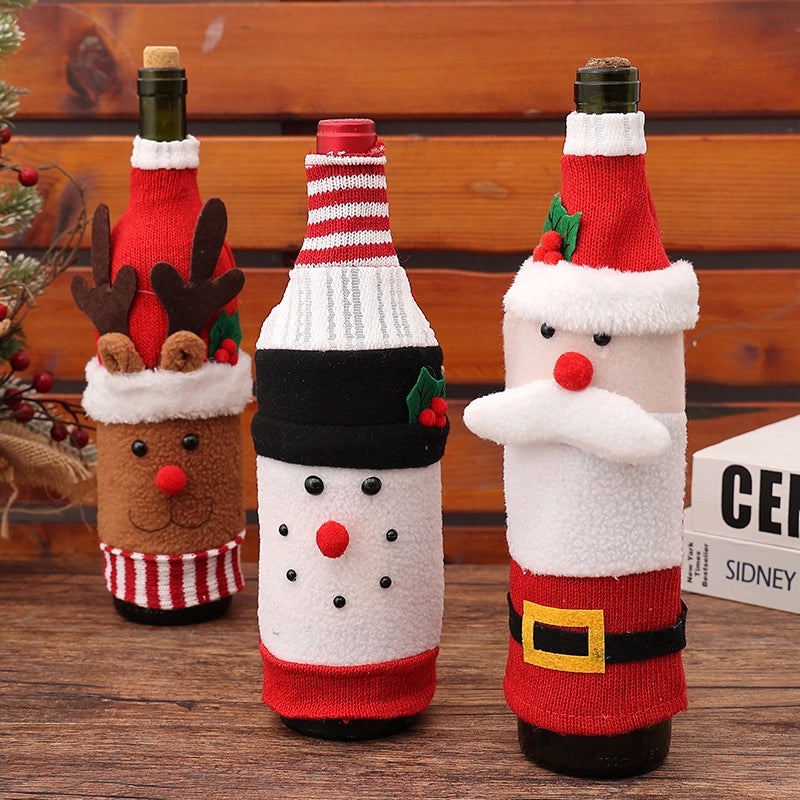 Qiaoding Christmas Cartoon Wine Bottle Cover Set Creative Fleece Snowman Bottle Bags|Holiday Decorations