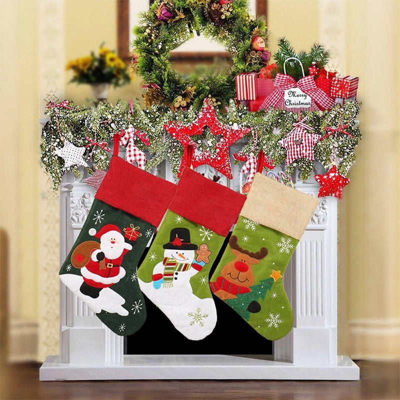 2023 Christmas Linen Gift Bag with Santa Claus Embroidered Socks Christmas Stocking Holiday Gifts|Christmas Decorations & Gifts