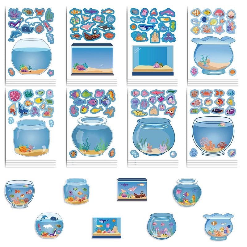 8 Pieces Cute Fish Tank School PVC Stickers Self-adhesive Decor|Home & Garden Decorations