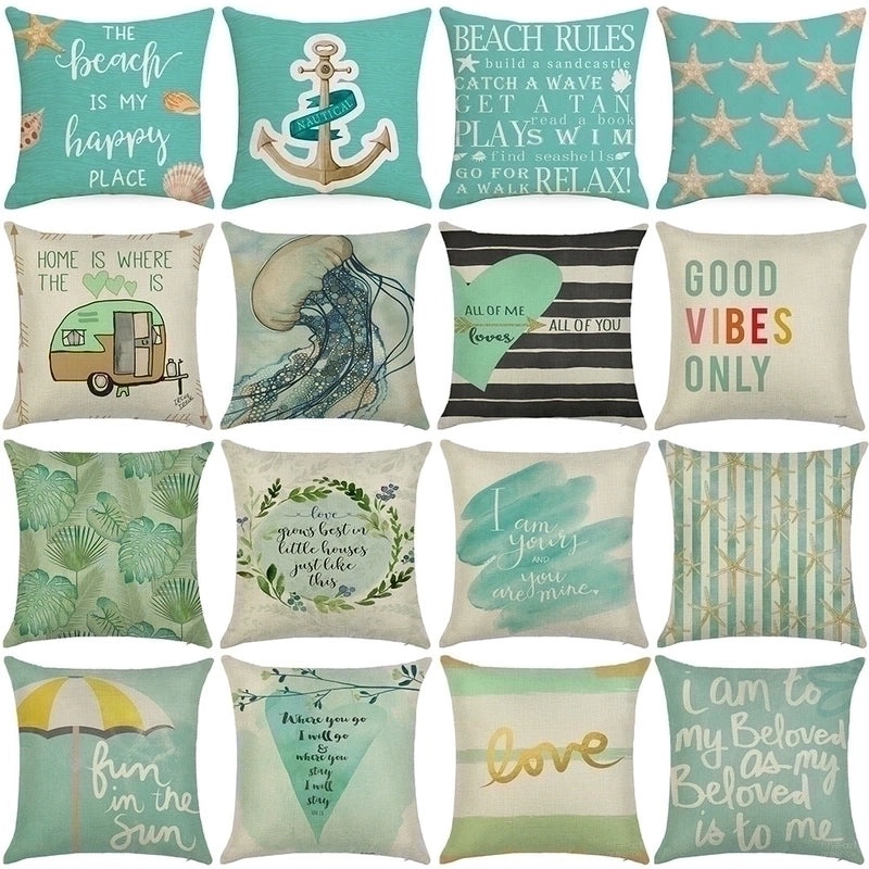 Classic Minimalist Ocean Letter Linen Pillow Cases for Commute | Home Decor Pillows