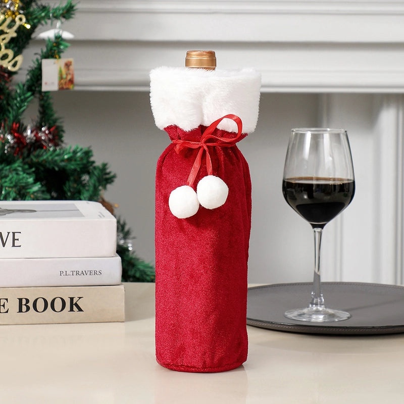 Festive Christmas Bow Knot Bottle Cover | Holiday Table Decoration Accessories|Home & Living|Kitchen & Dining