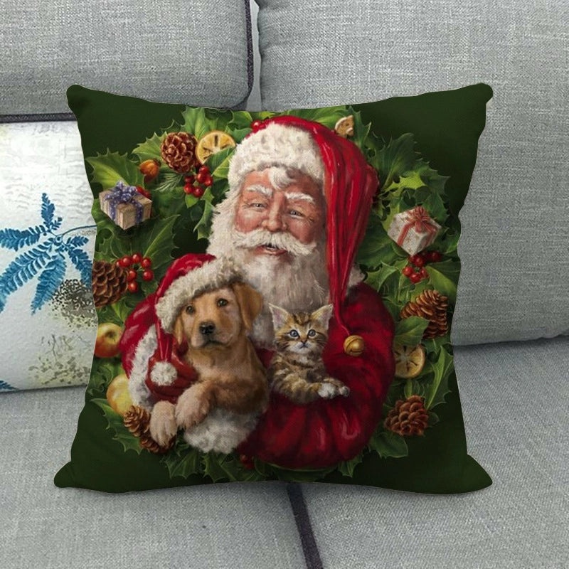 Nordic Modern Classic Christmas Tree Santa Dog Linen Pillow Covers Sofa Couch Decor|Home Decor Pillows