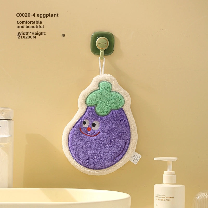 Cartoon Vegetable Hanging Hand Towel Thick Coral Fleece Quick-Dry Small Hand Wipe | Home Textiles